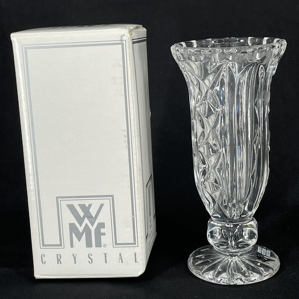 Vtg‎ WMF Lead Crystal Pansy Vase 5 Inch With Box Made Germany Clear Pristine